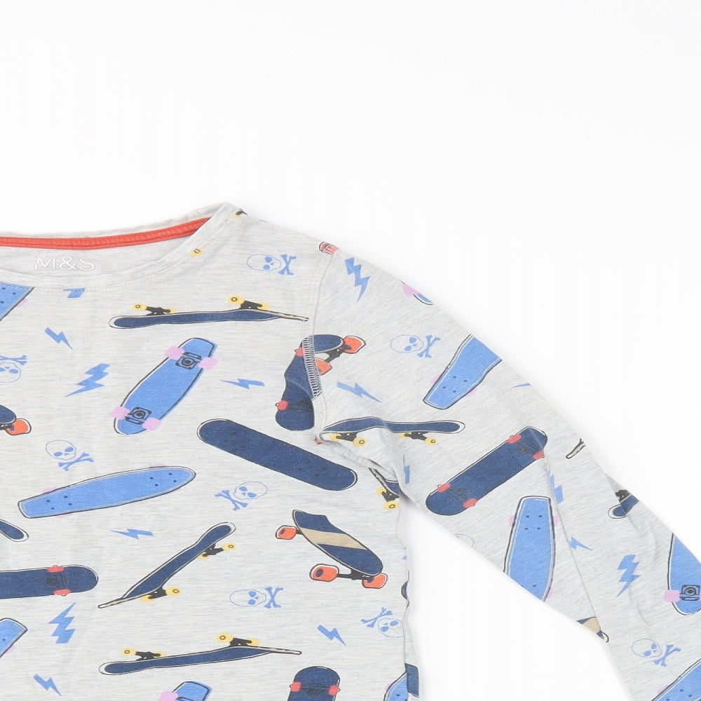 Marks and Spencer Boys Grey Geometric Cotton  Pyjama Set Size 8-9 Years  Pullover - Skateboard
