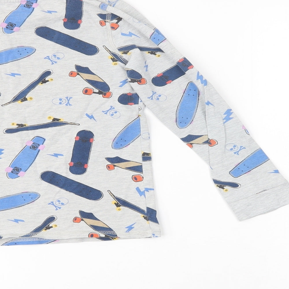 Marks and Spencer Boys Grey Geometric Cotton  Pyjama Set Size 8-9 Years  Pullover - Skateboard