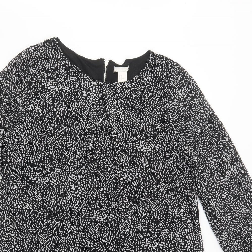 H&M Womens Black Animal Print Polyester Shift  Size 14  Roll Neck Zip