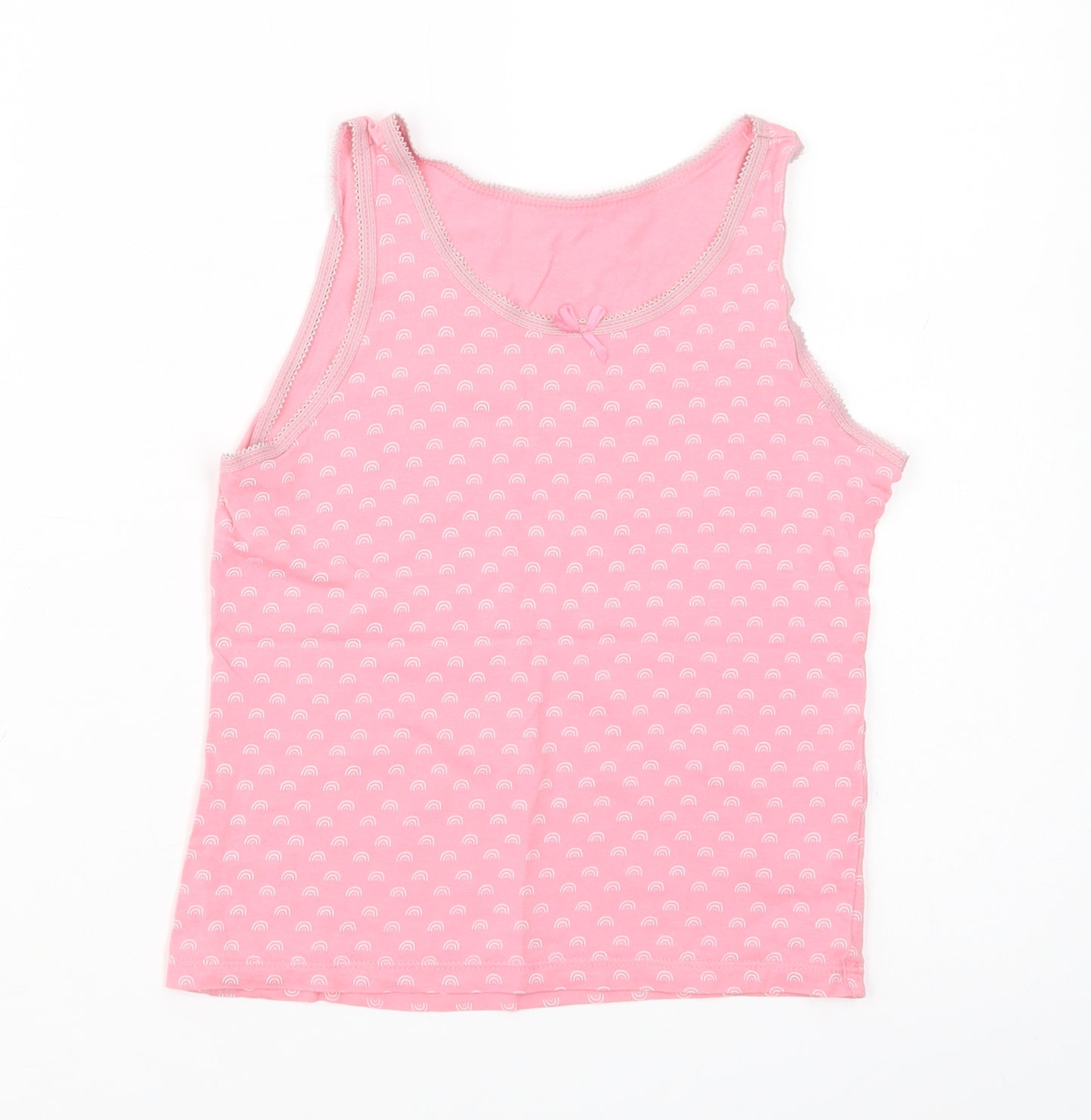 George Girls Pink Geometric Cotton Basic Tank Size 7-8 Years Scoop Neck Pullover - Rainbow Print