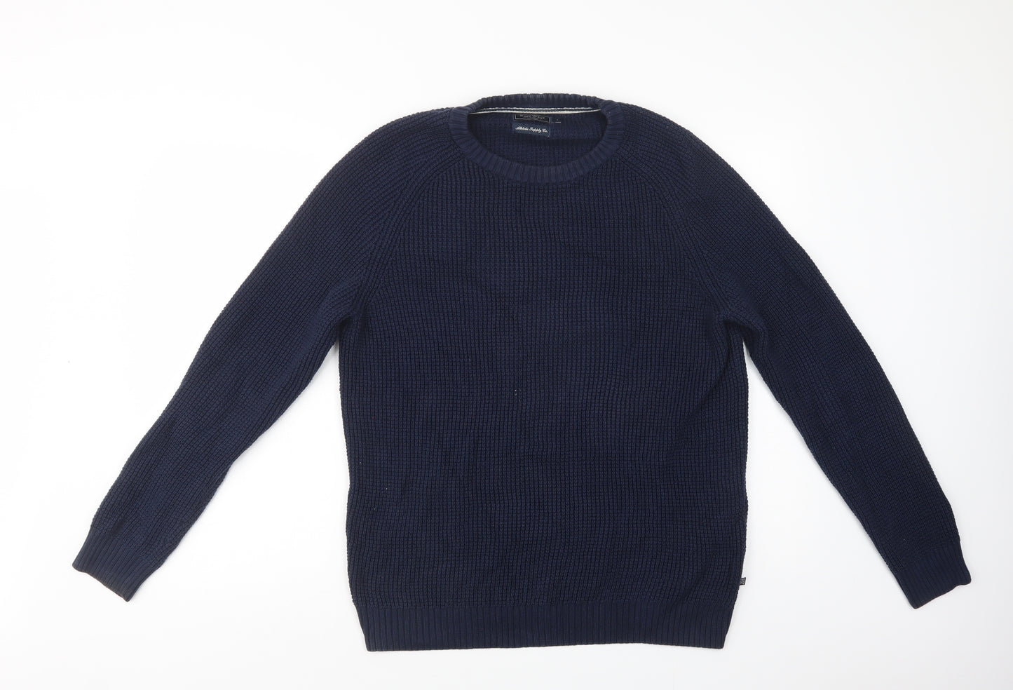 East West Mens Blue Crew Neck  Cotton Pullover Jumper Size L