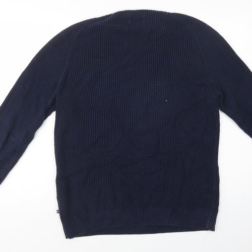 East West Mens Blue Crew Neck  Cotton Pullover Jumper Size L