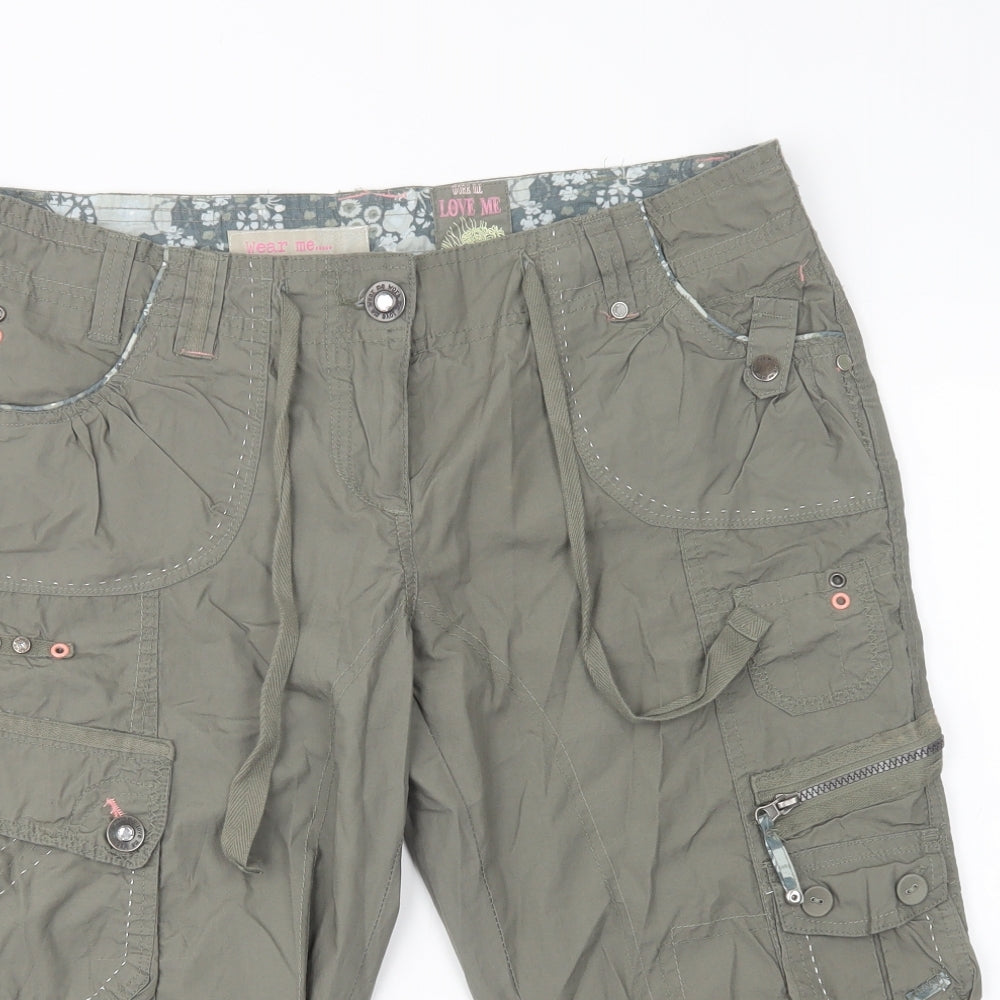 New Look Womens Green  Cotton Cropped Trousers Size 14 L20 in Regular Button