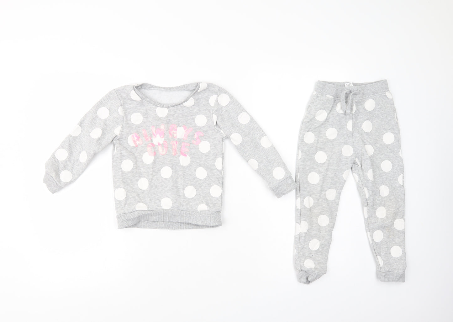 Dunnes Stores Girls Grey Polka Dot Cotton  Lounge Set Size 3-4 Years  Pullover - Always Cute