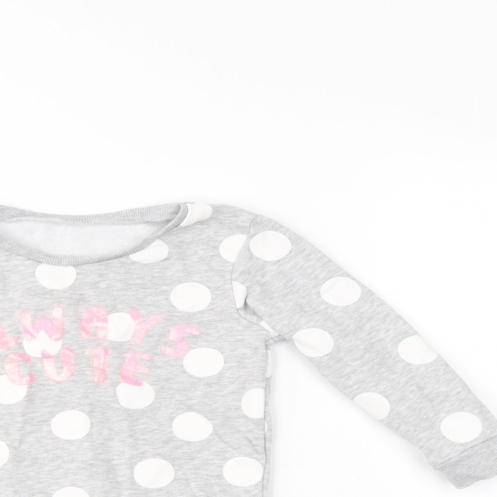 Dunnes Stores Girls Grey Polka Dot Cotton  Lounge Set Size 3-4 Years  Pullover - Always Cute