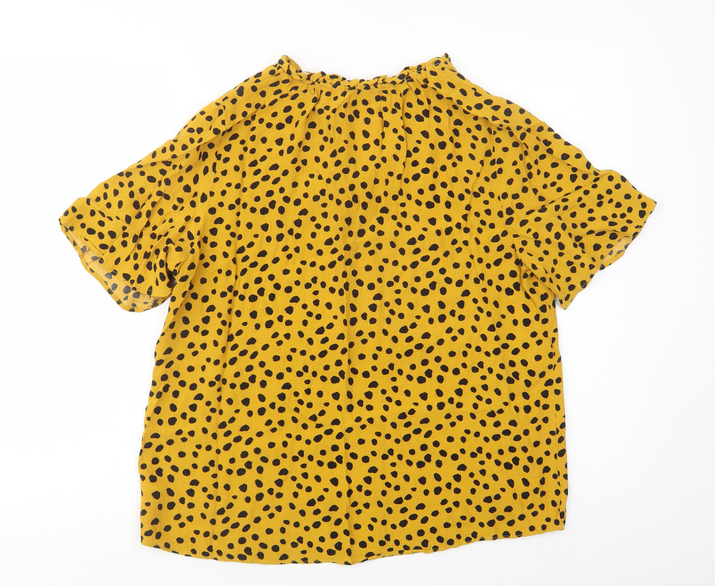 F&F Womens Yellow Animal Print Viscose Basic Blouse Size 14 V-Neck