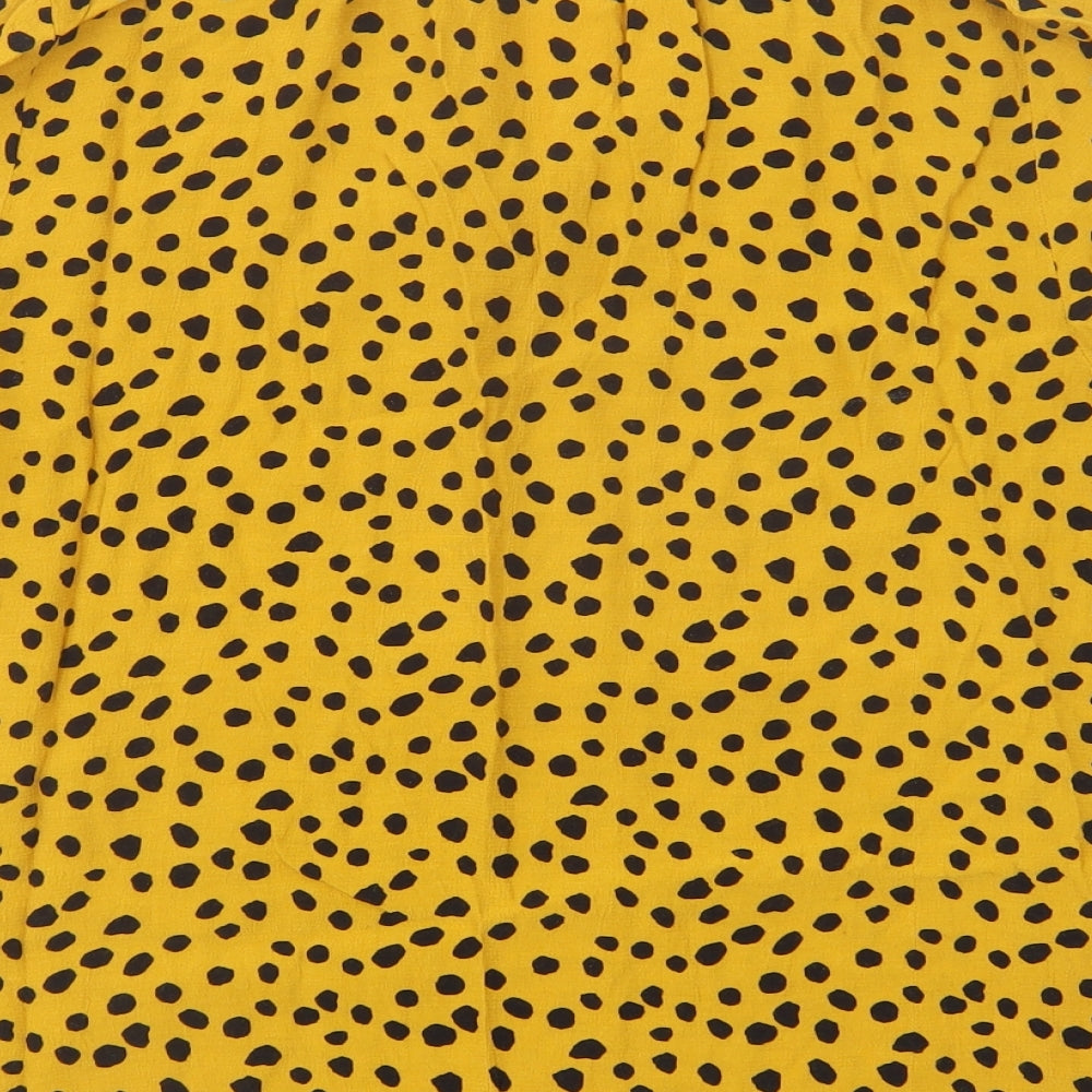 F&F Womens Yellow Animal Print Viscose Basic Blouse Size 14 V-Neck