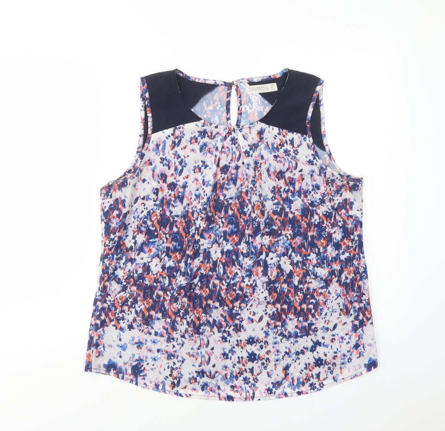 Sugarhill Boutique Womens Blue Geometric Polyester Basic Blouse Size 16 Scoop Neck