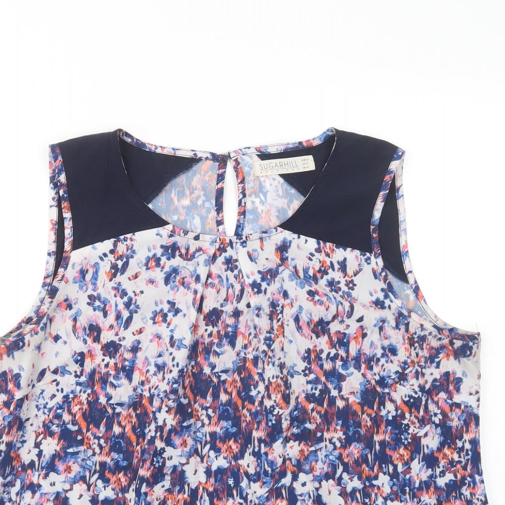 Sugarhill Boutique Womens Blue Geometric Polyester Basic Blouse Size 16 Scoop Neck