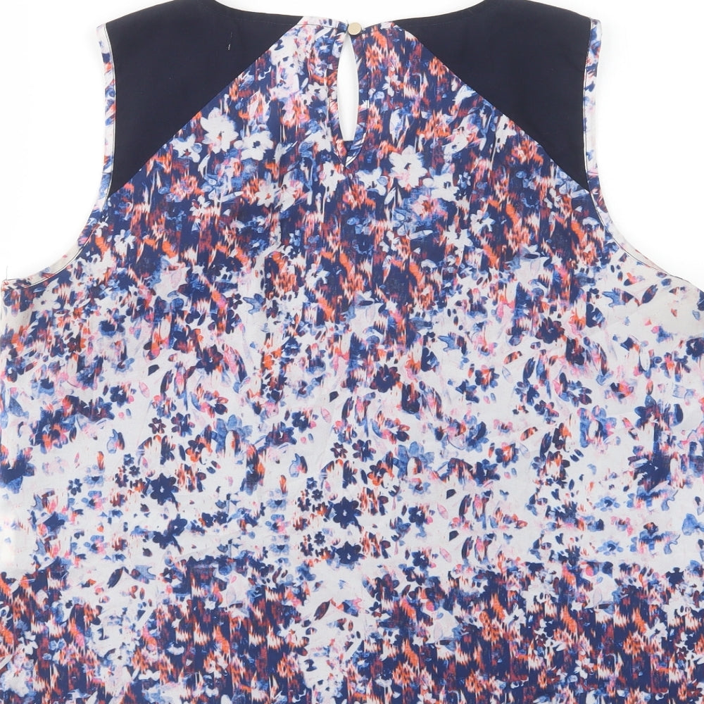 Sugarhill Boutique Womens Blue Geometric Polyester Basic Blouse Size 16 Scoop Neck