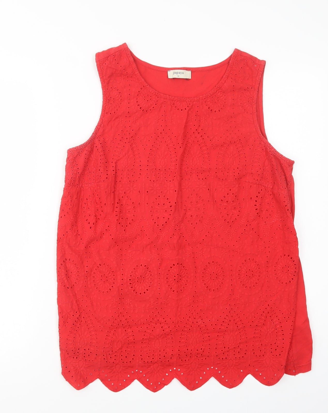 Papaya Womens Red  Cotton Basic Tank Size 14 Scoop Neck