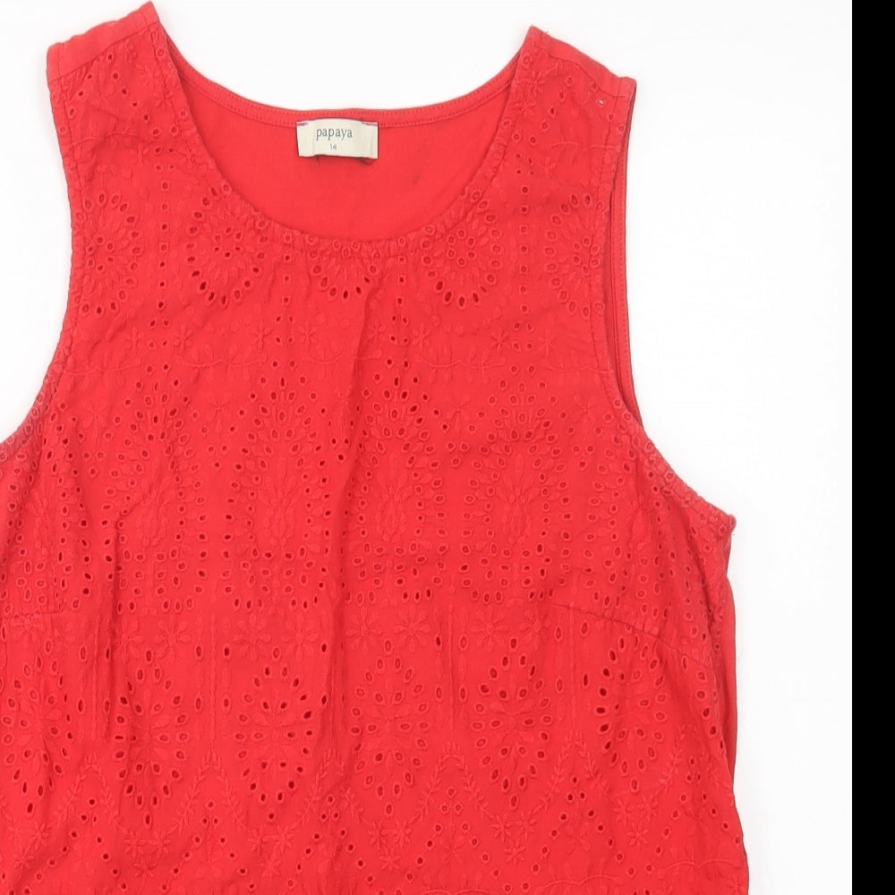 Papaya Womens Red  Cotton Basic Tank Size 14 Scoop Neck