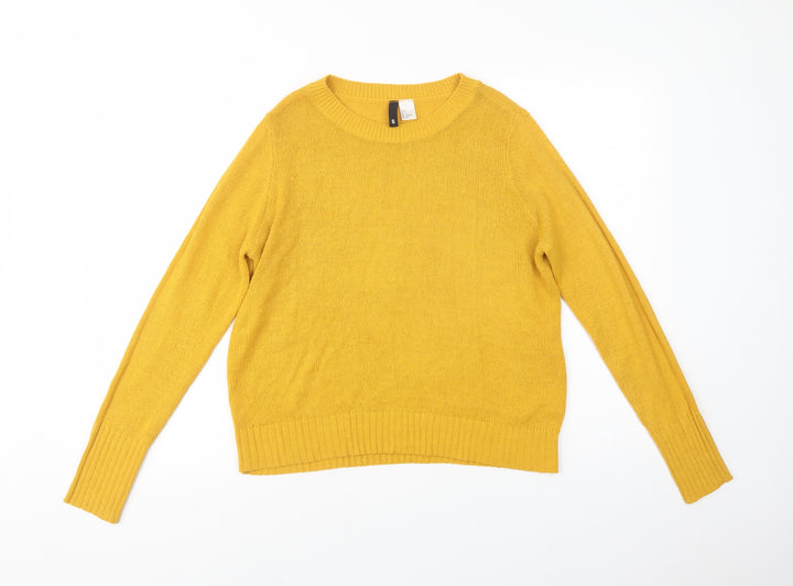 H&M Womens Yellow Crew Neck  Acrylic Pullover Jumper Size S