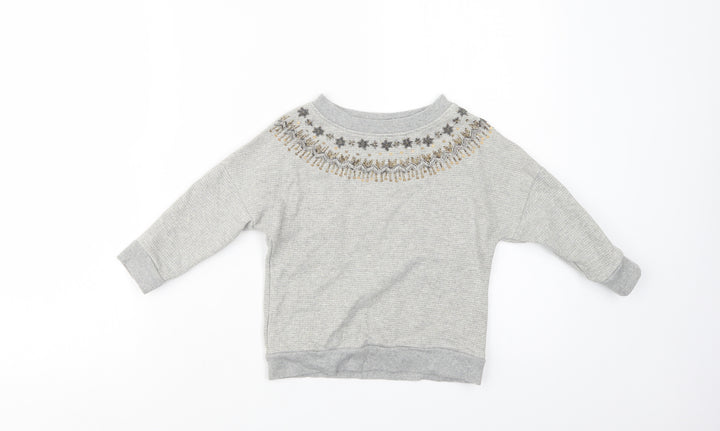 Nexct Girls Grey  Cotton Pullover Sweatshirt Size 3 Years  Pullover - Embellished Neckline