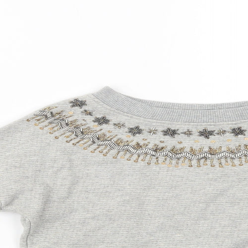 Nexct Girls Grey  Cotton Pullover Sweatshirt Size 3 Years  Pullover - Embellished Neckline