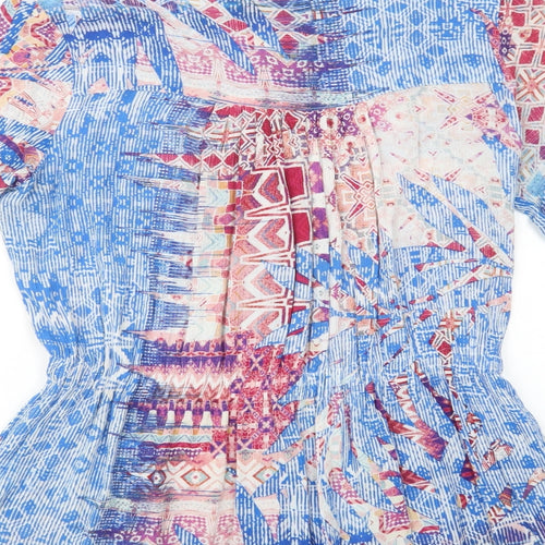 Yest Womens Blue Geometric Viscose Tunic Blouse Size 8 Round Neck