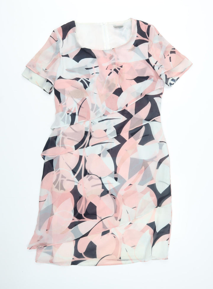 Hermann Lange Womens Pink Geometric Polyester Shift Size 10 Scoop Neck Zip