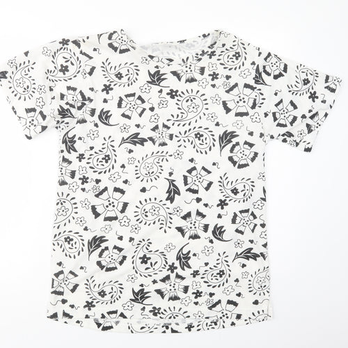 Damart Womens White Paisley Polyester Basic T-Shirt Size M Crew Neck