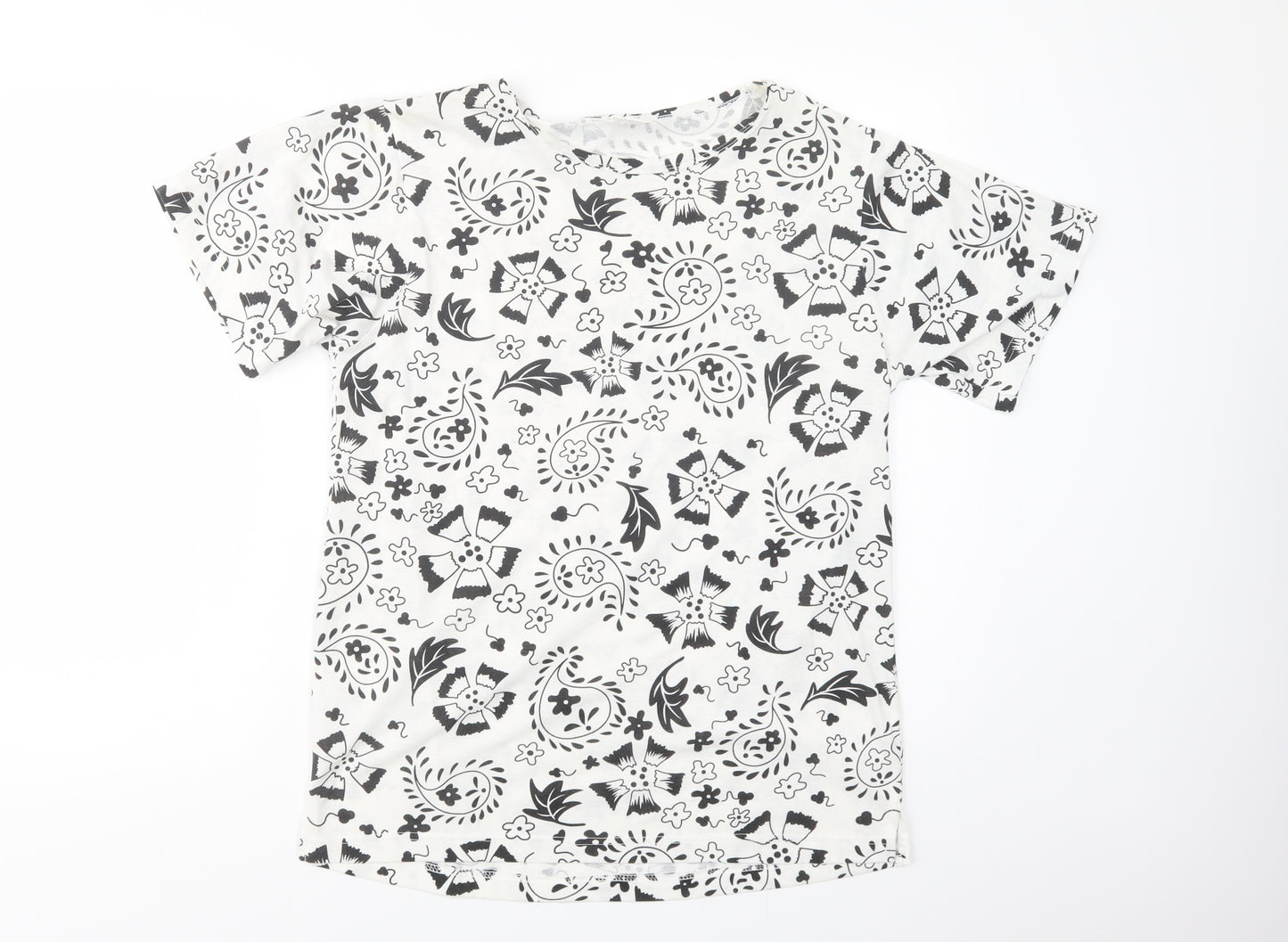 Damart Womens White Paisley Polyester Basic T-Shirt Size M Crew Neck