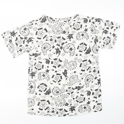 Damart Womens White Paisley Polyester Basic T-Shirt Size M Crew Neck