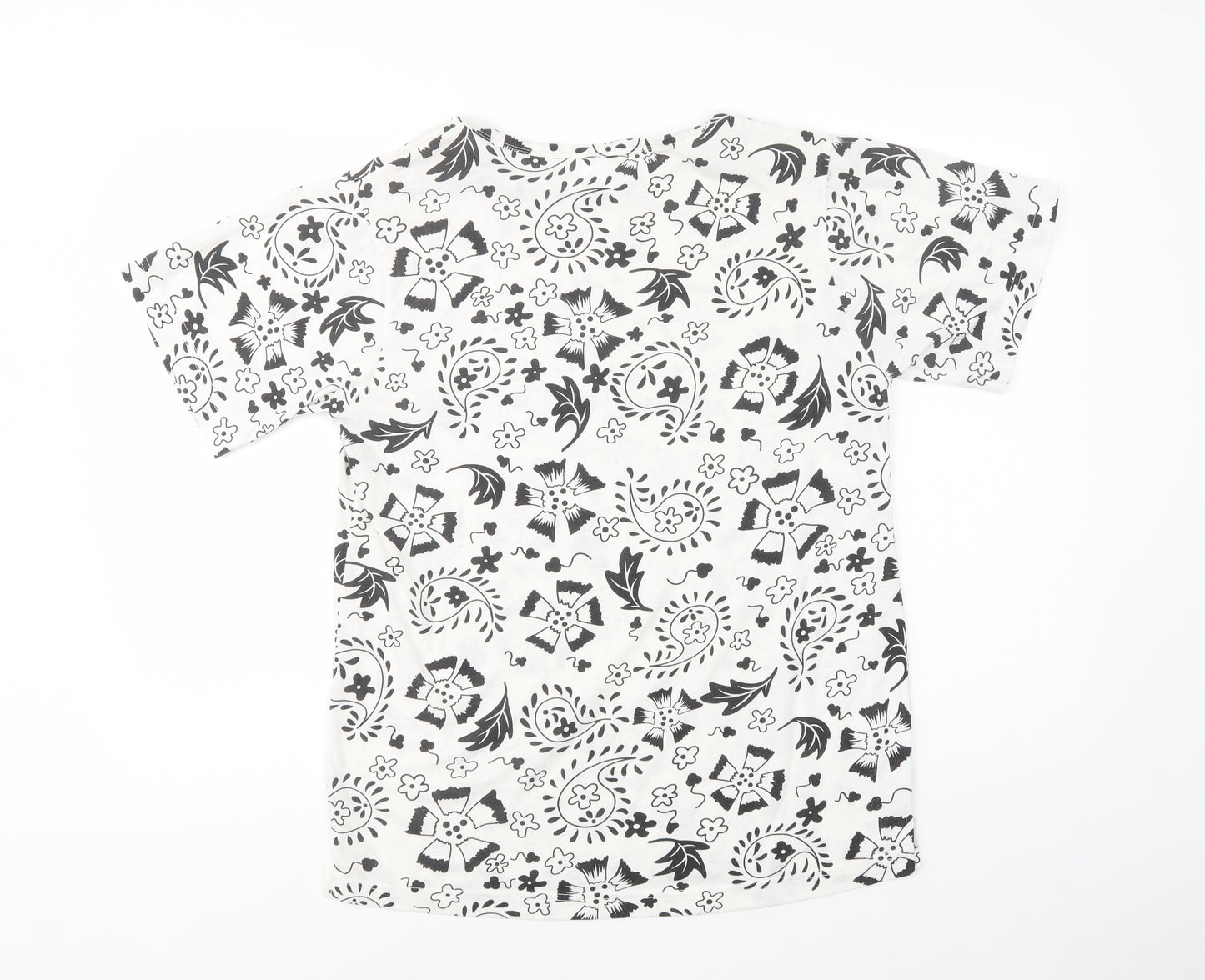 Damart Womens White Paisley Polyester Basic T-Shirt Size M Crew Neck