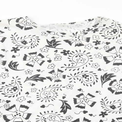 Damart Womens White Paisley Polyester Basic T-Shirt Size M Crew Neck