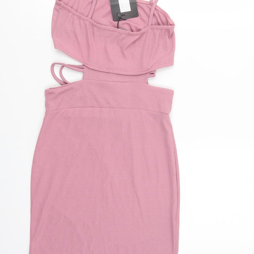 PRETTYLITTLETHING Womens Pink  Polyester Bodycon  Size 8  Square Neck Pullover
