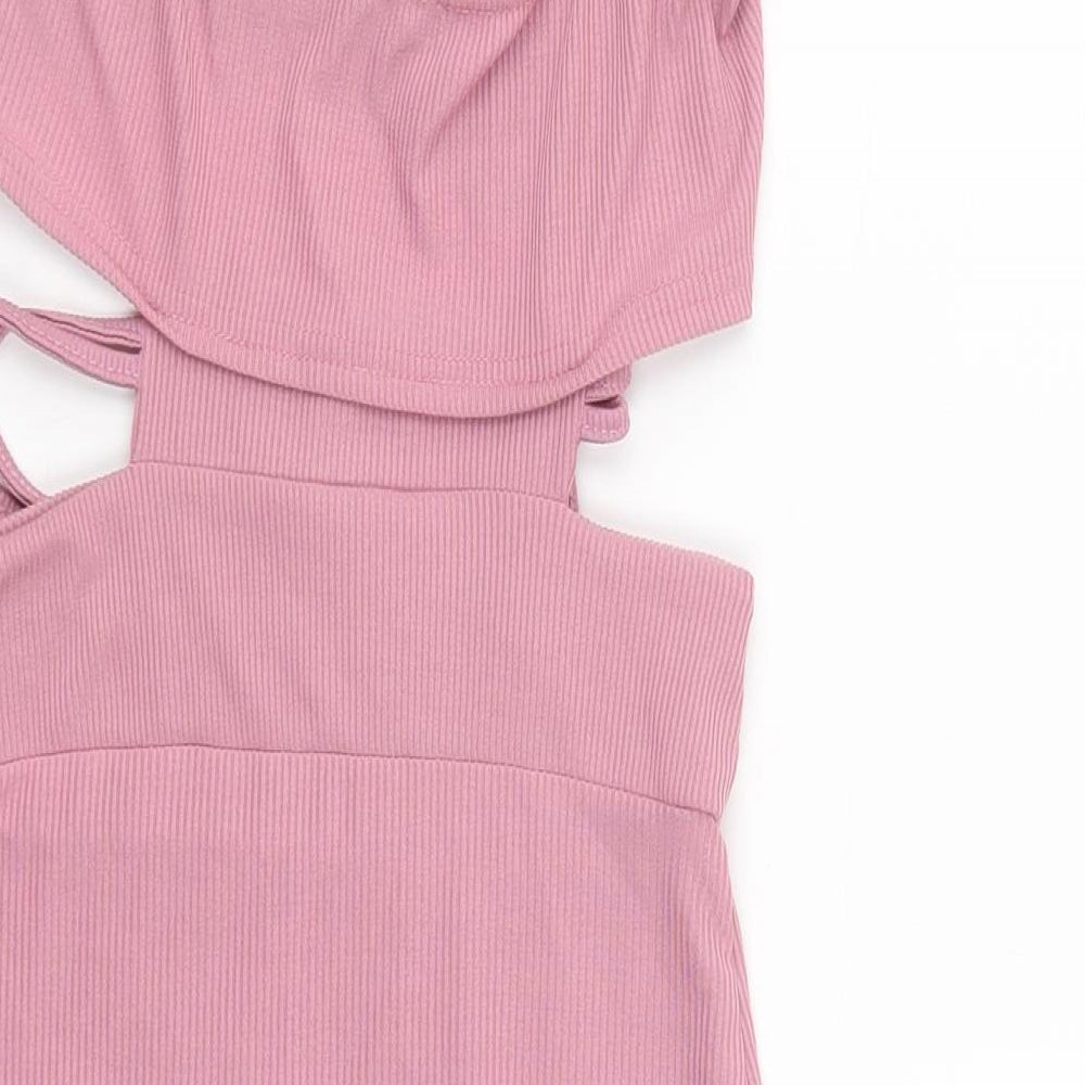 PRETTYLITTLETHING Womens Pink  Polyester Bodycon  Size 8  Square Neck Pullover