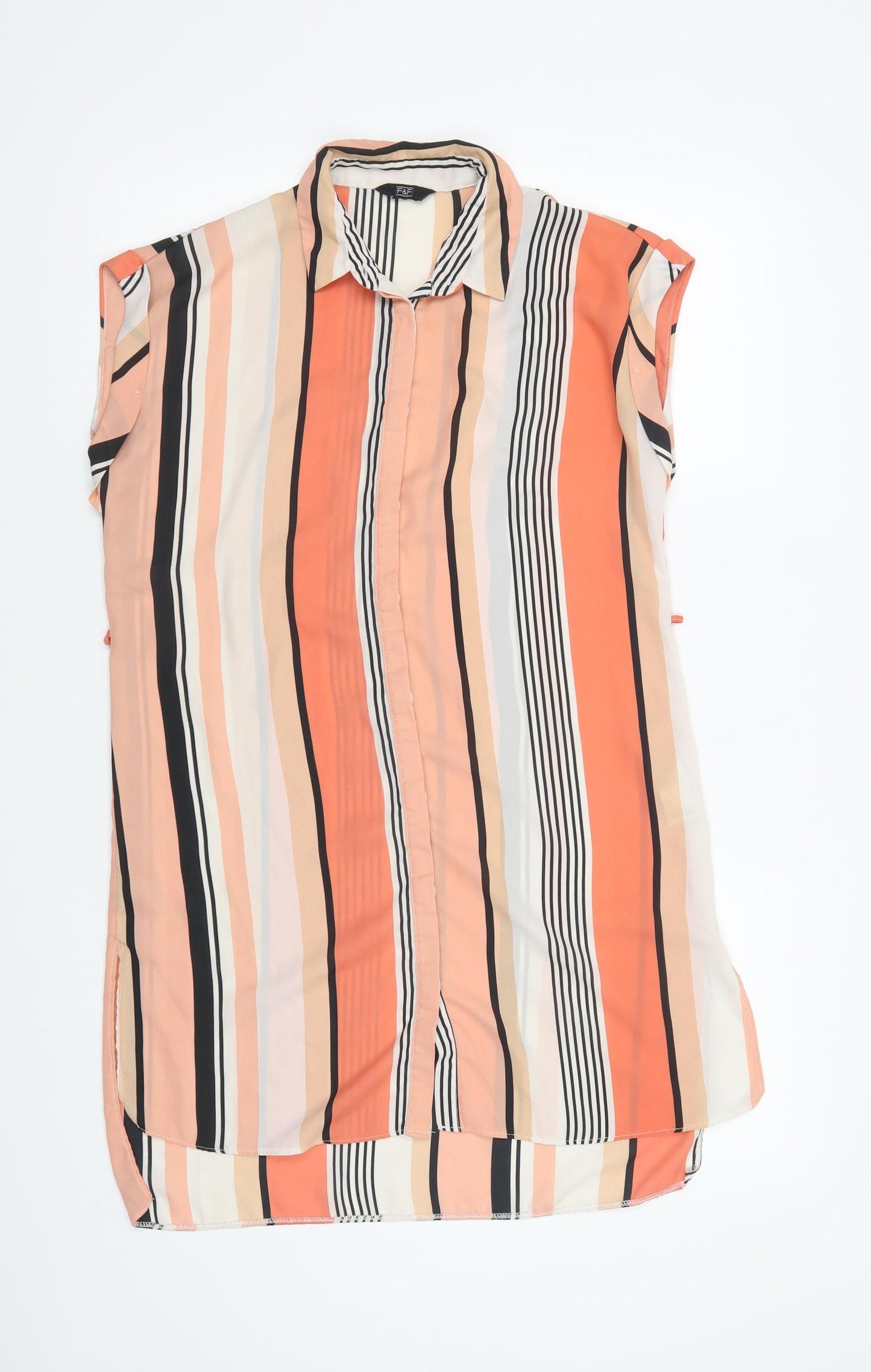 F&F Womens Orange Striped Polyester Tunic Blouse Size 8 Collared