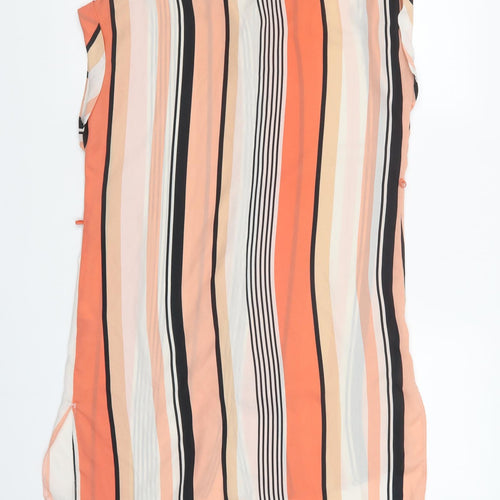 F&F Womens Orange Striped Polyester Tunic Blouse Size 8 Collared