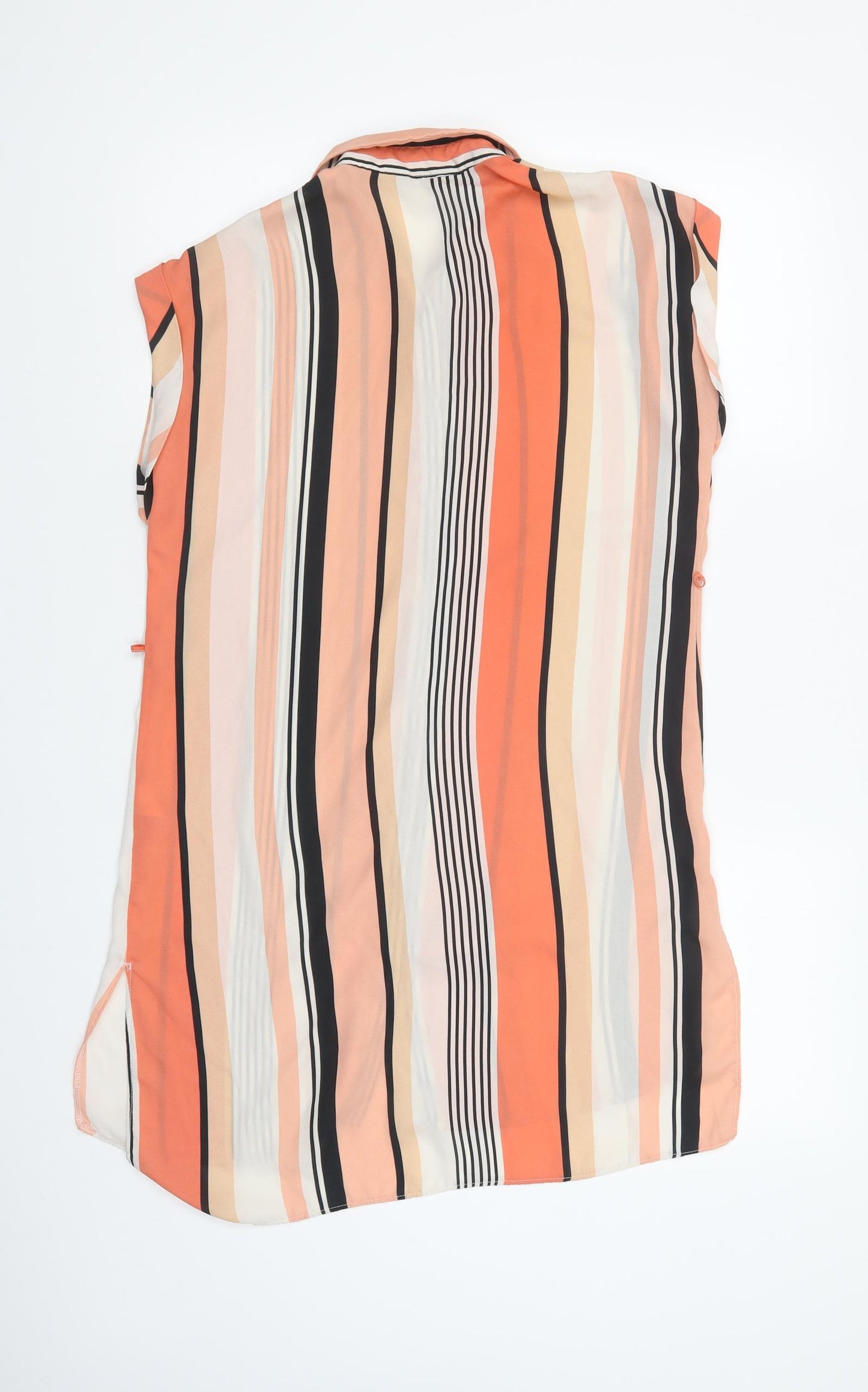 F&F Womens Orange Striped Polyester Tunic Blouse Size 8 Collared