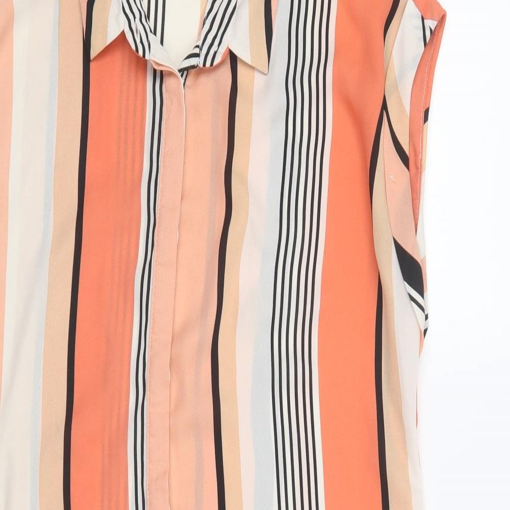 F&F Womens Orange Striped Polyester Tunic Blouse Size 8 Collared