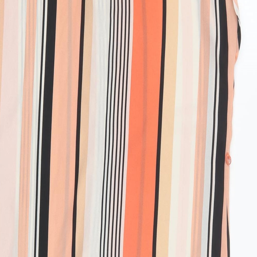 F&F Womens Orange Striped Polyester Tunic Blouse Size 8 Collared