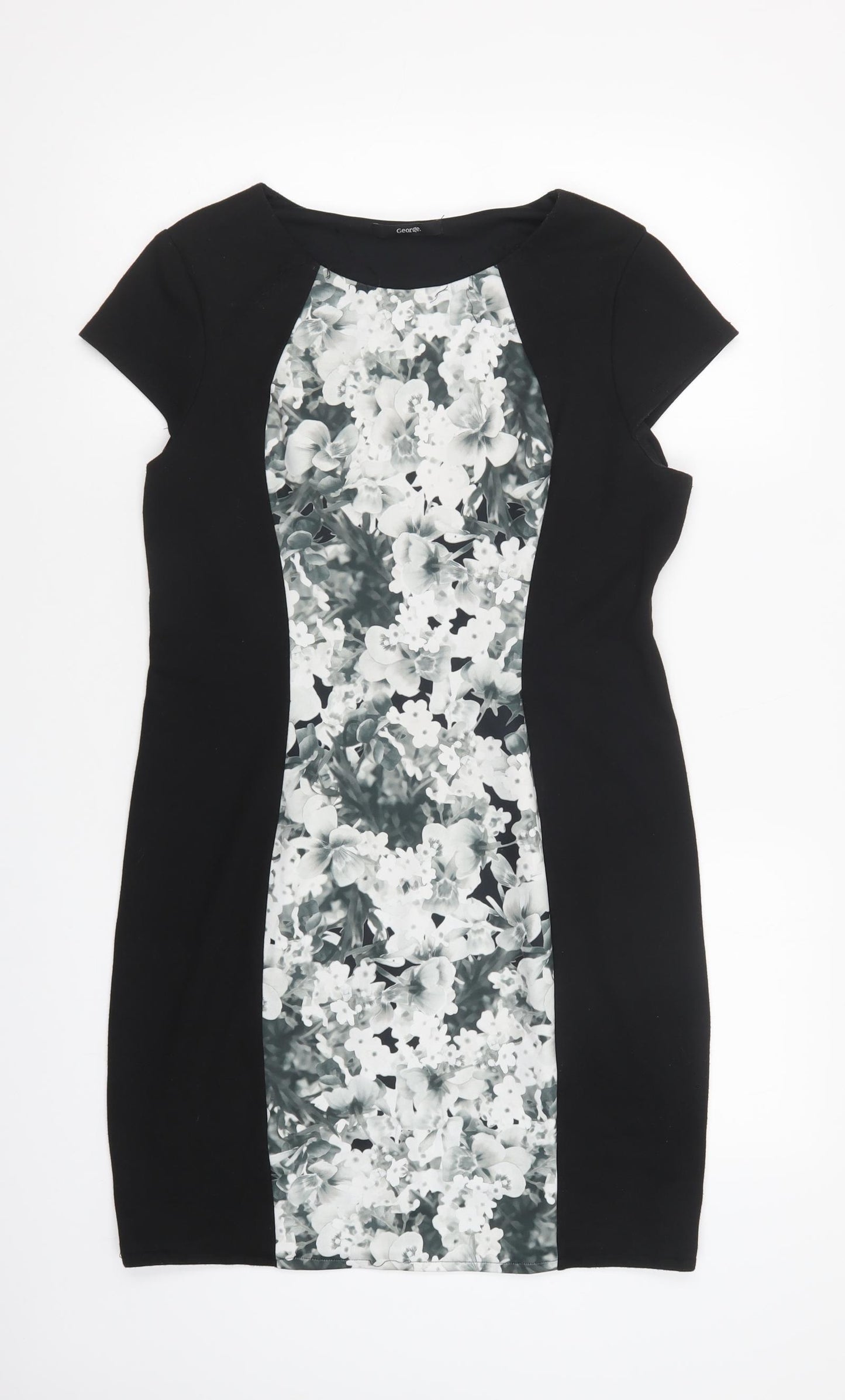 George Womens Black Floral Cotton Pencil Dress  Size 14  Crew Neck Pullover