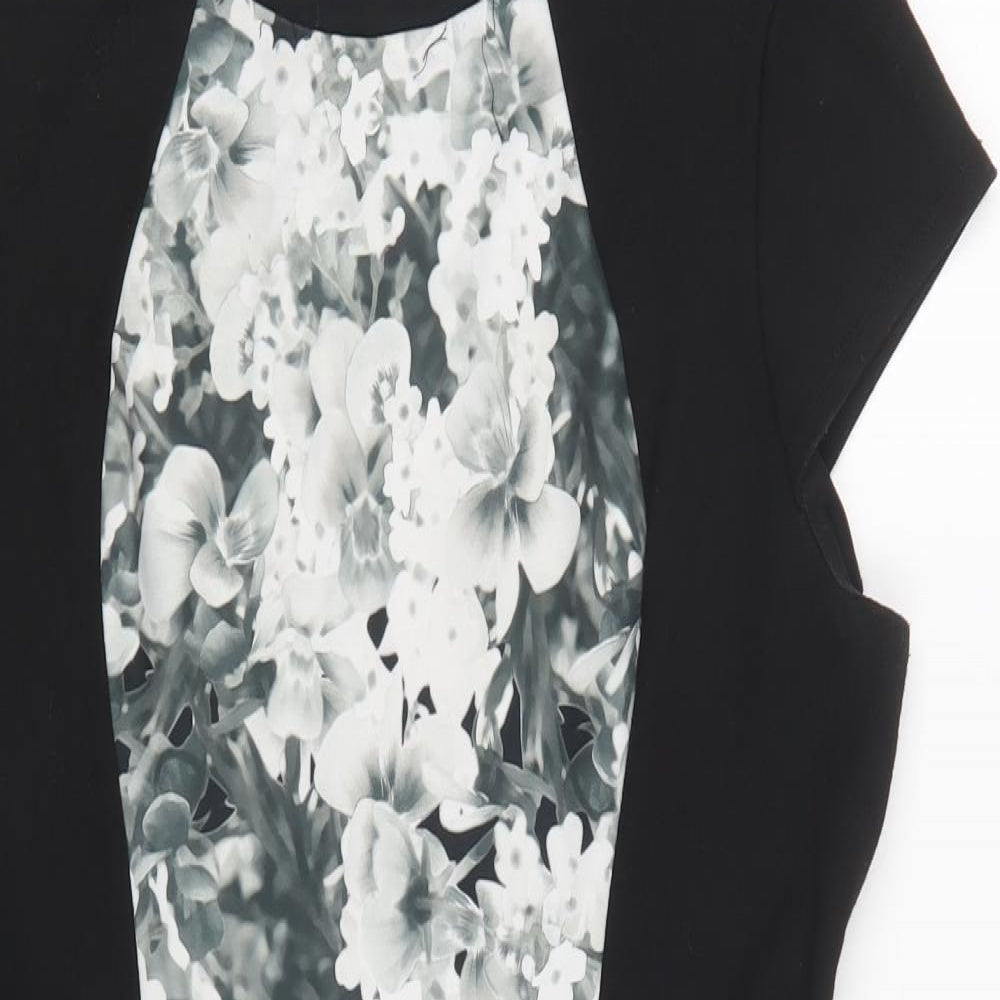 George Womens Black Floral Cotton Pencil Dress  Size 14  Crew Neck Pullover