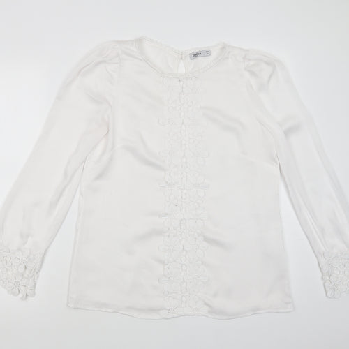 Unika Womens White  Polyester Basic Blouse Size M Round Neck - Lace Detail