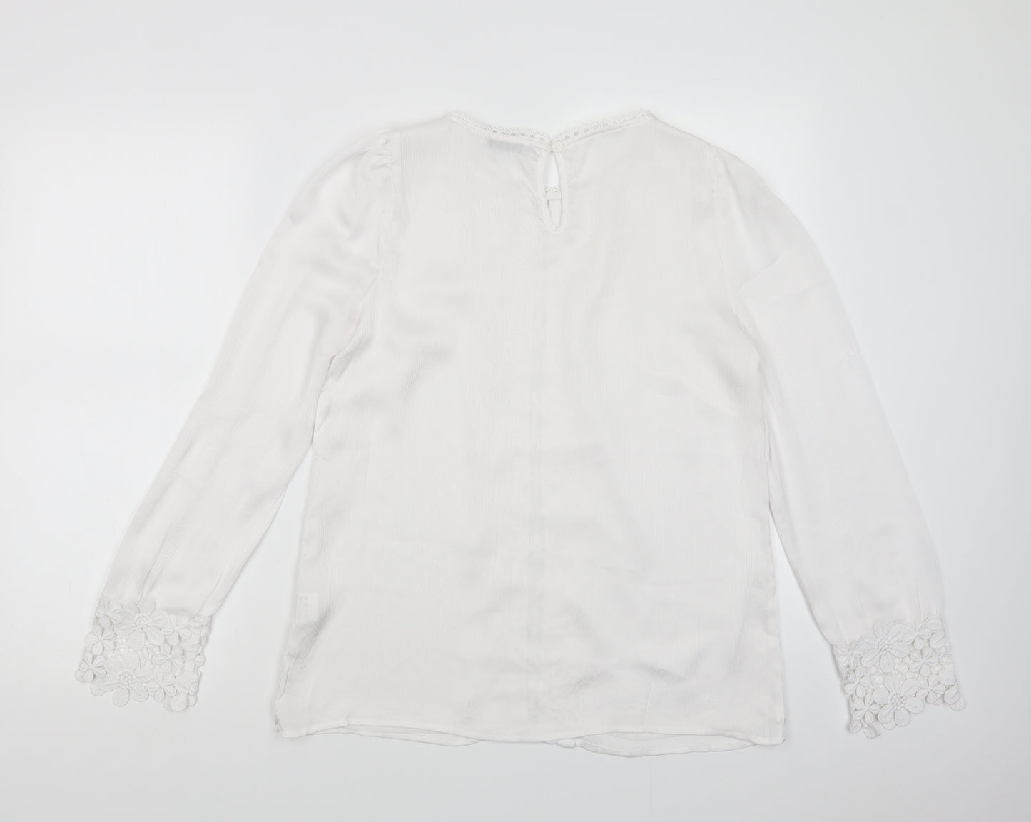 Unika Womens White  Polyester Basic Blouse Size M Round Neck - Lace Detail