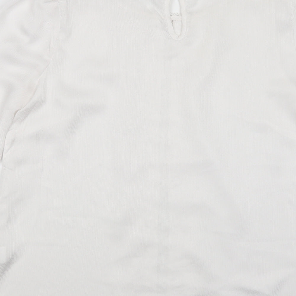 Unika Womens White  Polyester Basic Blouse Size M Round Neck - Lace Detail