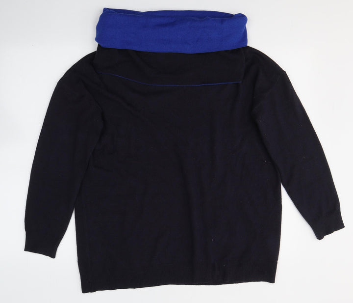M&Co Womens Blue Acrylic Jersey Blouse Size 14 Roll Neck