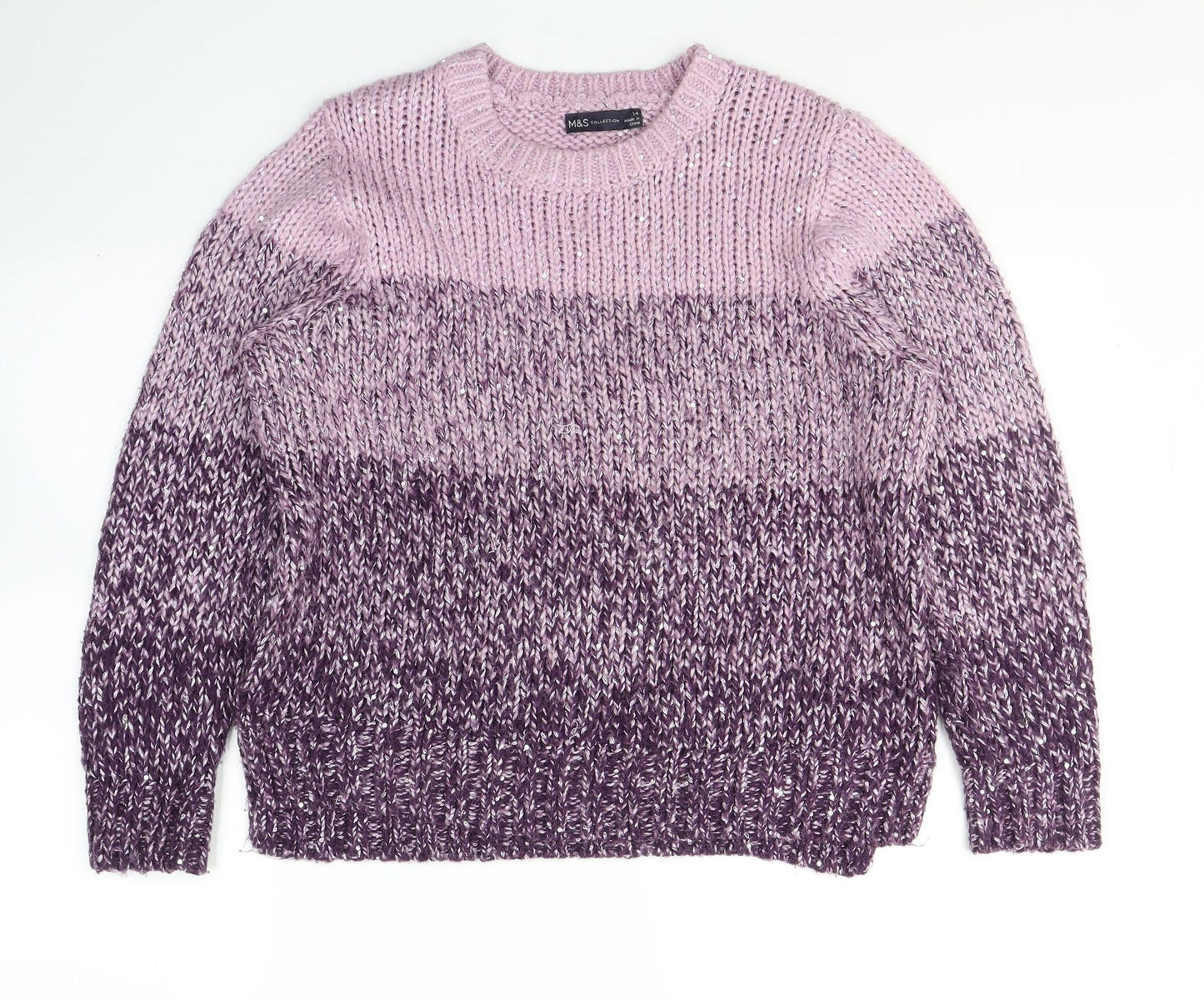 Marks and Spencer Womens Purple Round Neck  Acrylic Pullover Jumper Size 14