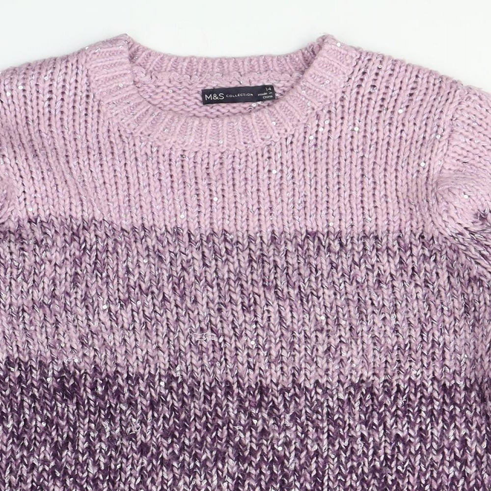 Marks and Spencer Womens Purple Round Neck  Acrylic Pullover Jumper Size 14