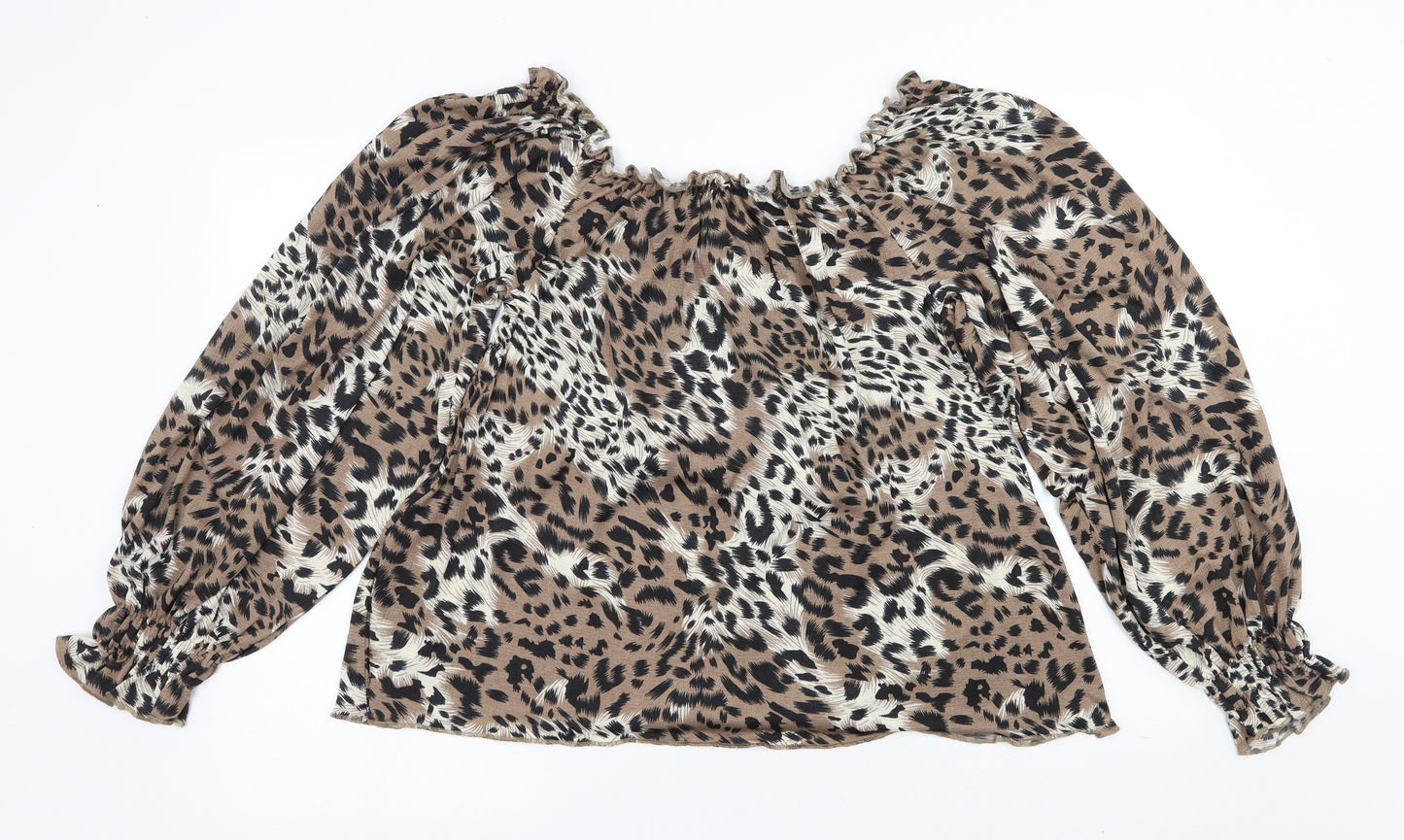 Pep&co  Womens Brown Animal Print Polyester Jersey Blouse Size 18 Square Neck