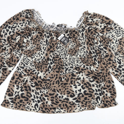 Pep&co  Womens Brown Animal Print Polyester Jersey Blouse Size 18 Square Neck