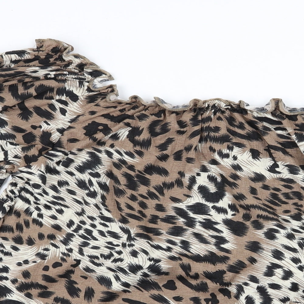 Pep&co  Womens Brown Animal Print Polyester Jersey Blouse Size 18 Square Neck
