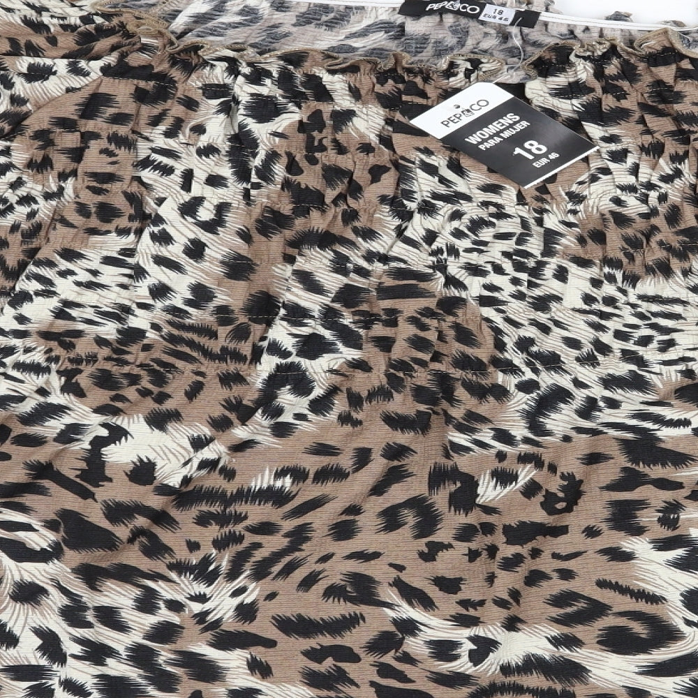 Pep&co  Womens Brown Animal Print Polyester Jersey Blouse Size 18 Square Neck