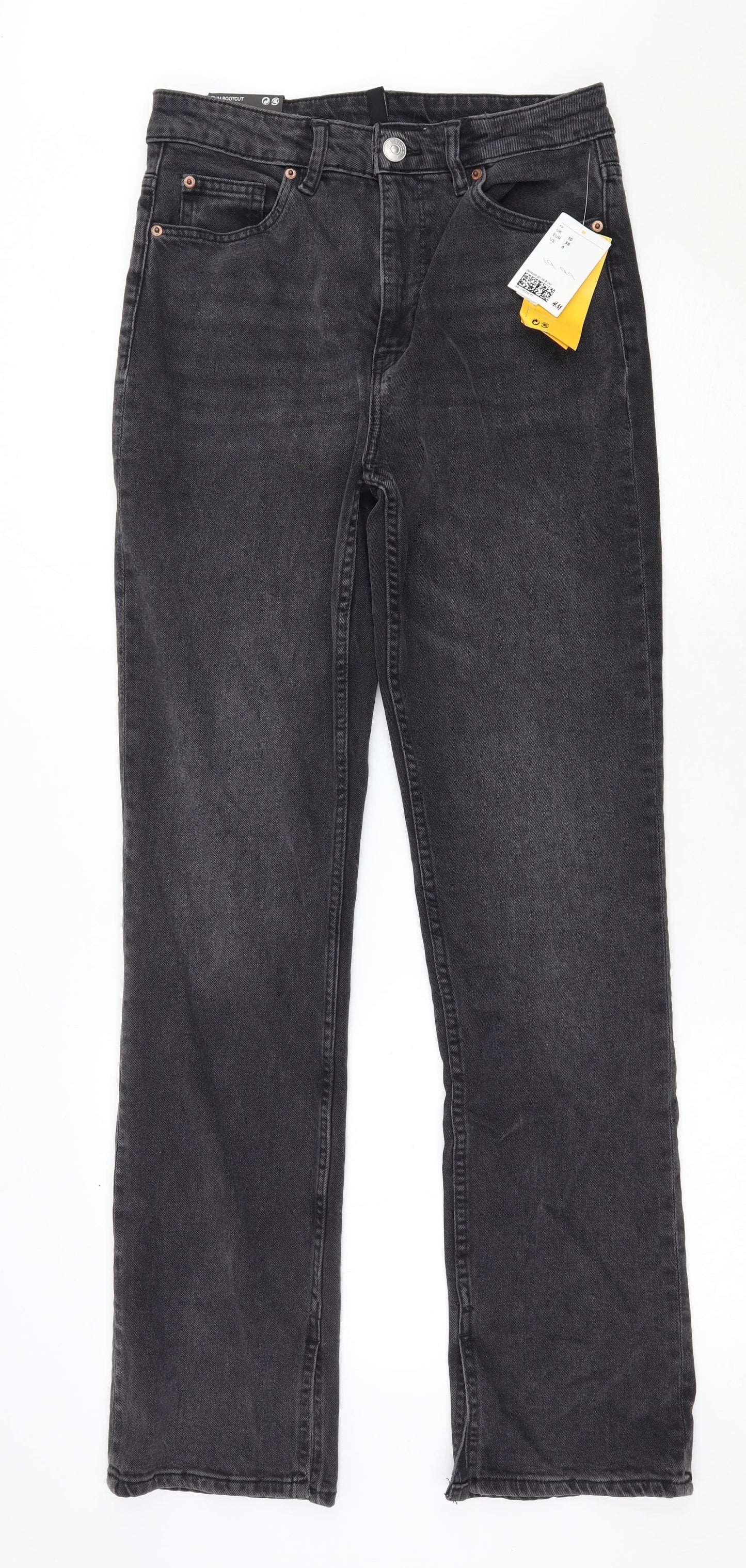 H&M Womens Black  Cotton Bootcut Jeans Size 10 L31 in Slim Zip