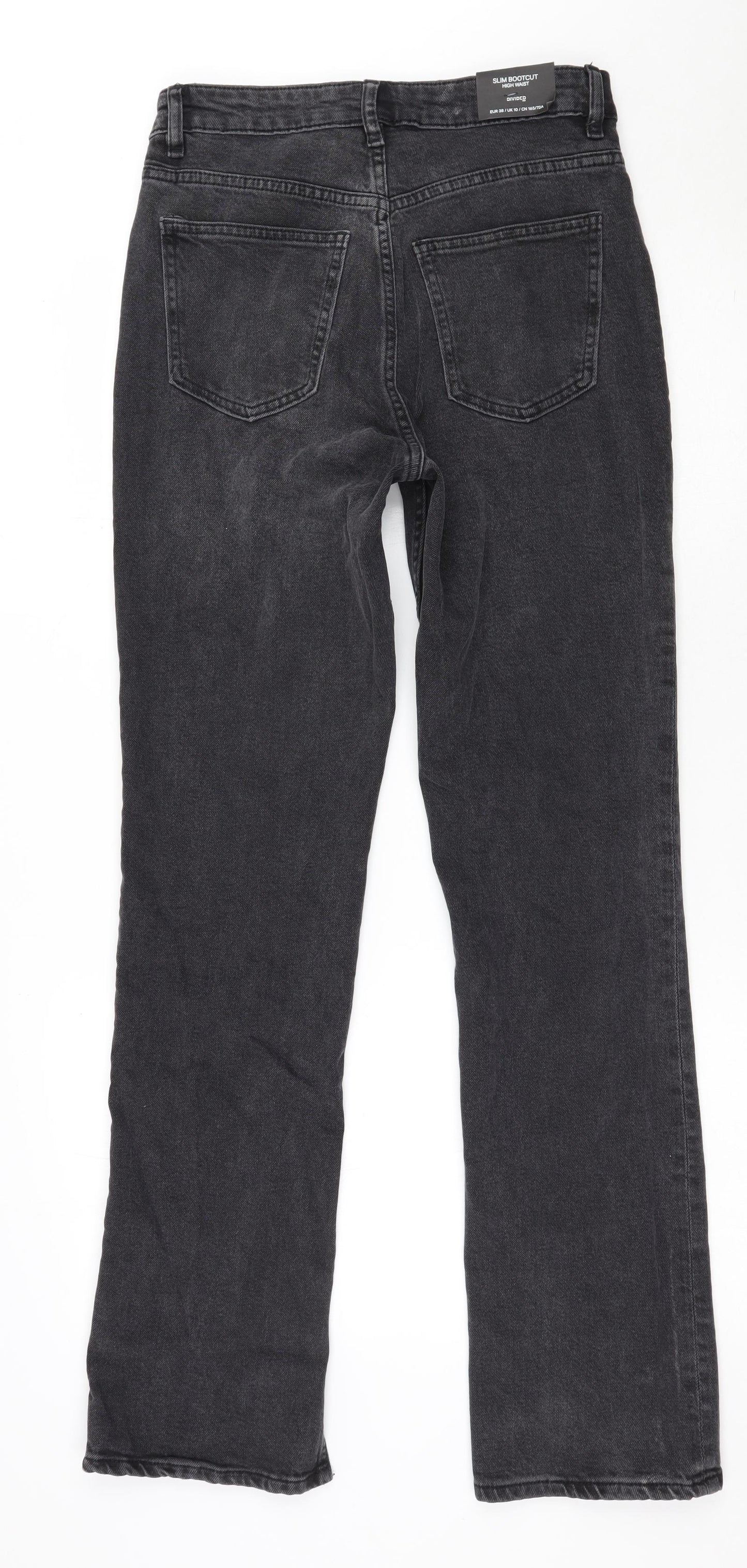 H&M Womens Black  Cotton Bootcut Jeans Size 10 L31 in Slim Zip