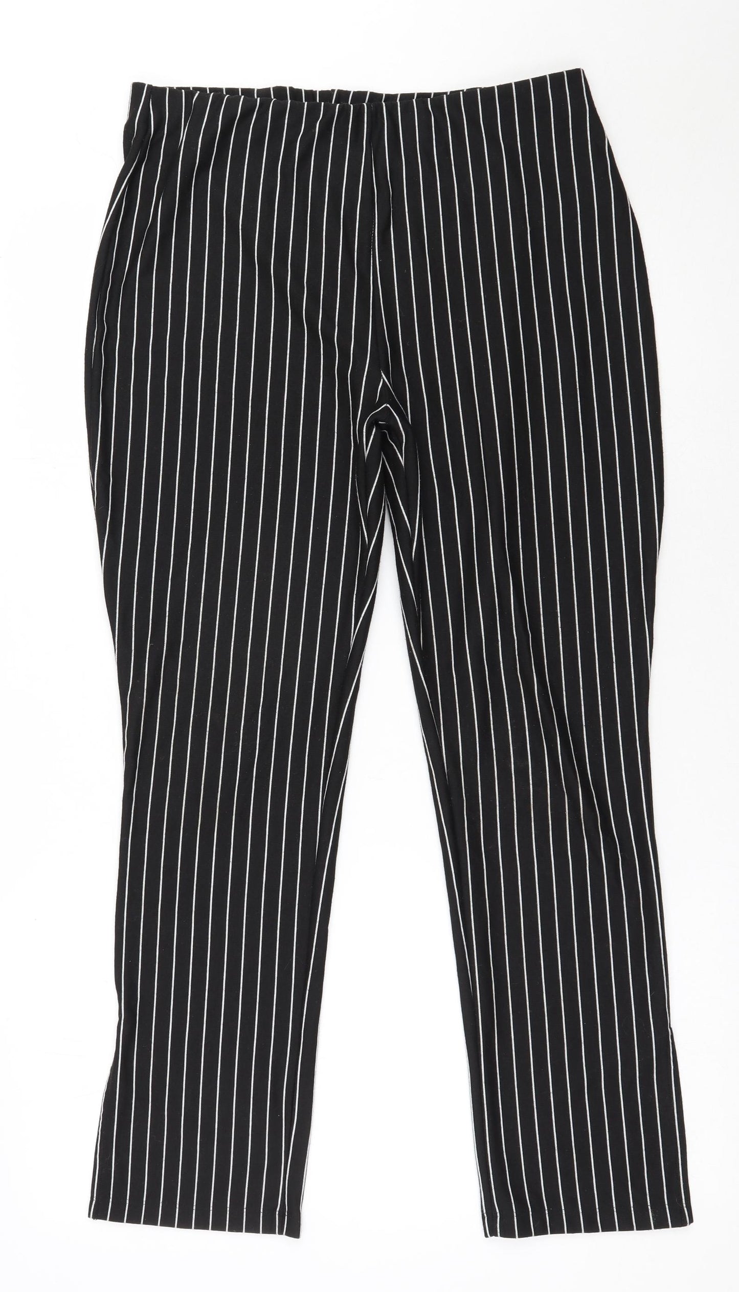 Zara Womens Black Striped Polyester Trousers  Size XL L27 in Regular