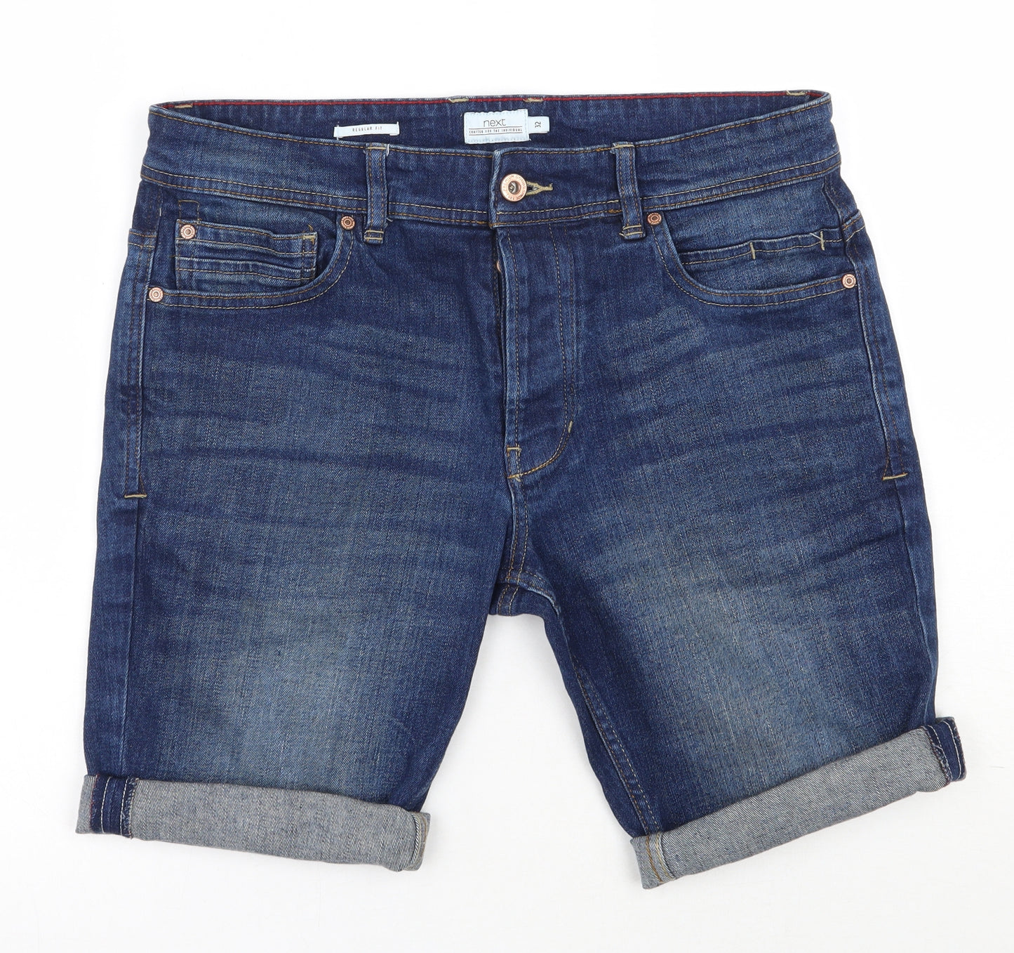NEXT Mens Blue  Cotton Chino Shorts Size 32 in L9 in Regular Button