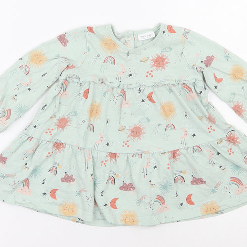 NEXT Girls Multicoloured  100% Cotton Tunic Blouse Size 6-9 Months Round Neck Snap